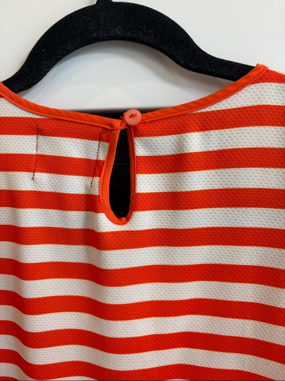 Striped Short-Sleeve Dress in Beige, Cream & Orange Trim - Picture 7 of 13
